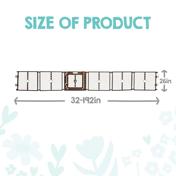 Regalo Safety 192" Plastic Super Wide Baby Gate & Play Yard with Door | Adjustable Playpen, For Doorways & Open Spaces, For Babies, Toddlers & Pets, Brown, Tested & Trusted for 30 Years