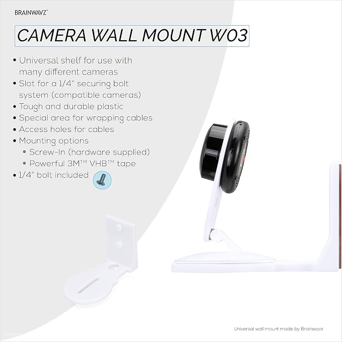 Adhesive Baby Monitor & Security Camera Wall Mount Holder Shelf for Eufy Wyze Nanit Infant Optics Wansview Blink TP Link Kasa Ring & More, Easy to Install Bracket, Reduce Blind Spots & Clutter (W03)