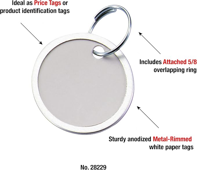 Lucky Line Round Paper Tag 1-1/4" with Metal Rim and Split Ring, 25 Count, Assorted Colors (28529)