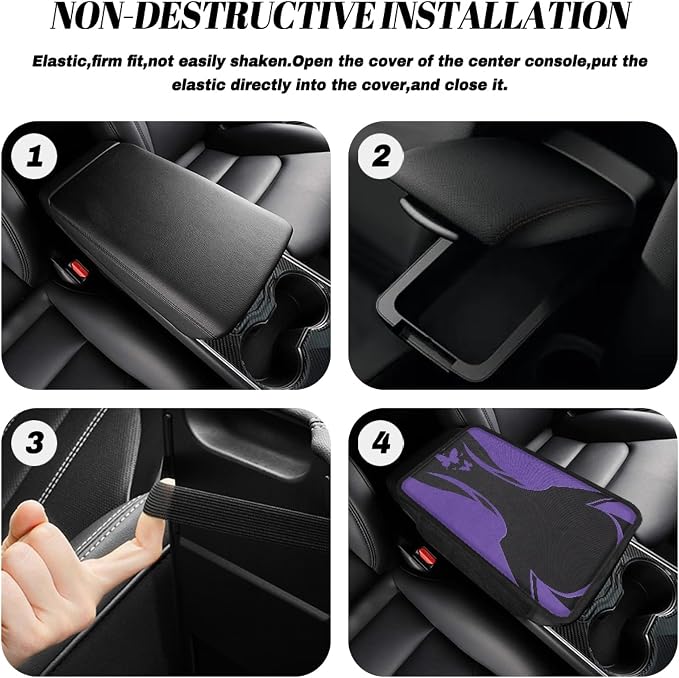 Howilath Auto Armrest Cover Pad, Non-Slip for Car Center Console | Purple Butterfly High-Quality Polyester, Comfortable Support, Washable, Perfect for Daily Commute