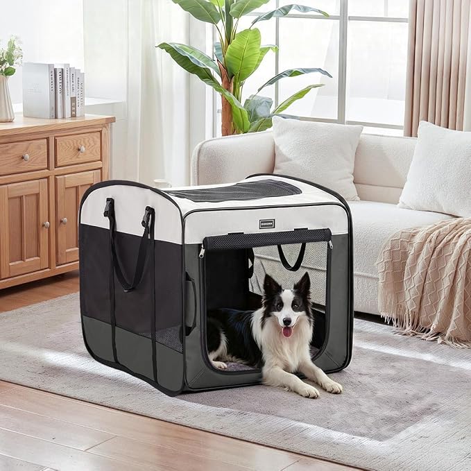 Dog Kennels and Crates for Medium Dogs, Portable Pop Up Indoor Pet Cage with Sturdy Wire Frame, Collapsible Travel Crate Soft Sided Cat Bag Escape Proof (Gray, 28.0" L x 18.0" W x 22.0" H)