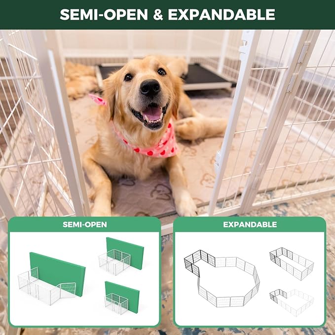 FXW Homeplus Indoor Dog Playpen, 24" H, 32 Panels, for Puppies & Small Dogs | Stress-free play, Heavy-duty, Semi-open design, Easy setup, Threshold-free gate, Expandable, Patented