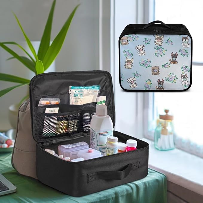 Cute First Aid Bag Empty Large Pet Nurse Medical Storage Bag Pattern Emergency Survival Pouch Bag for Camping Hiking Home Travel Empty First Aid Pouch 11" x 5" x 9.6"