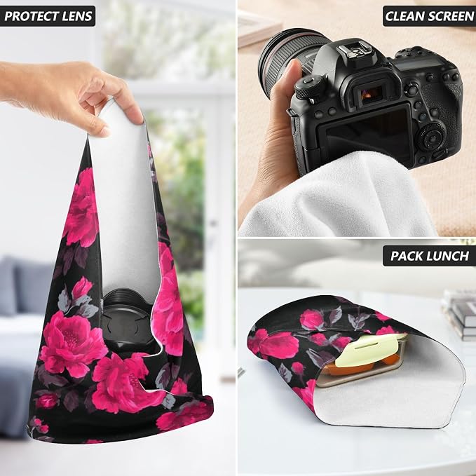 JIPONI Magenta Rose Makeup Bag, Self-Adhesive Magic Wrap Cloth, Portable Cosmetic Organizer, Camera Lens Protector, Travel Storage for Beauty Essentials, 21.7"x21.7"