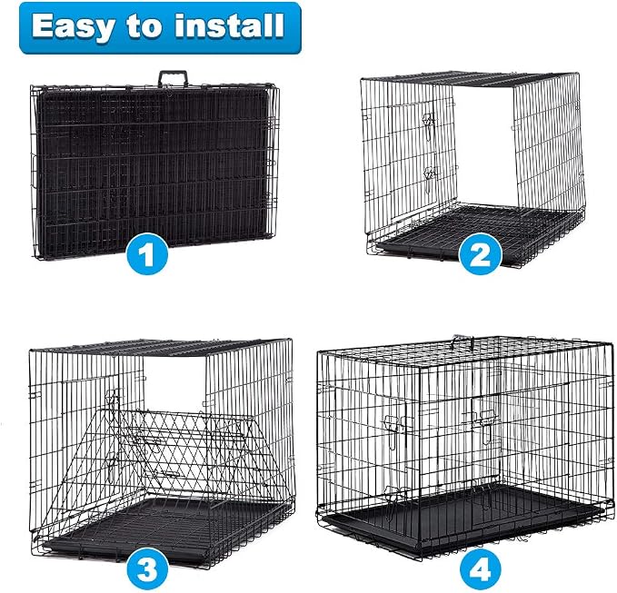 BestPet | Dog Crate | 36" | Black | Foldable Metal Kennel with Double Doors | Secure Slide-Bolt Latches, Leakproof Tray | Portable Dog Cage for Medium Sized Breeds | for Travel, Indoor & Outdoor Use