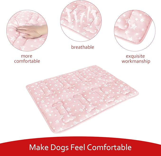 Dog Crate Pad Mat (42" X 28"), Soft Dog Bed Mat with Cute Prints | Personalized Dog Crate Pad, Anti-Slip Bottom, Machine Washable Kennel Pad, Pink