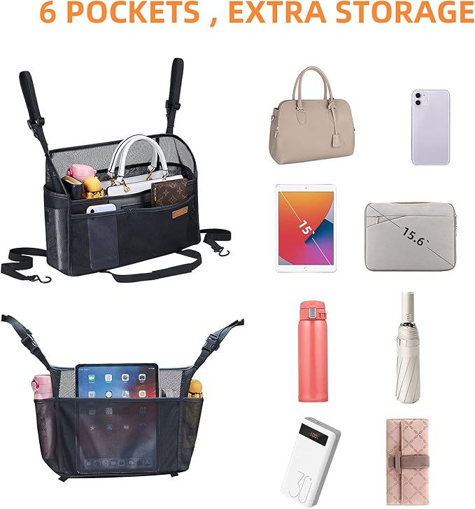WLLWOO Car Net Pocket Organizer Purse Holder Console Front Seat Storage | Multi Pocket Car Seat Organize Bag Handbag Holder Between Seats Back Barrier