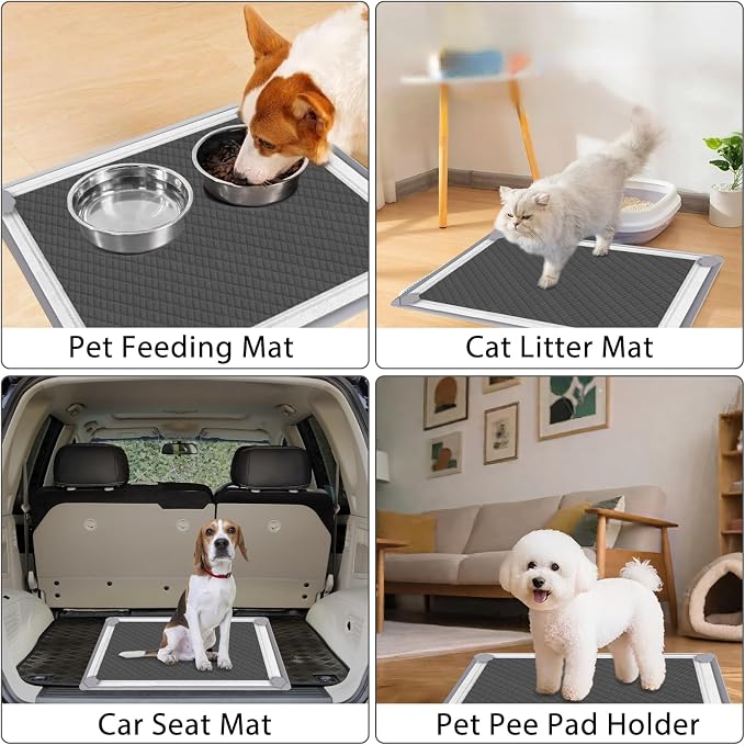 Pee Pads Tray Silicone Dog Bedpan Tray, High Edge Puppy Pad Holder Tray for Easy to Clean and Spill Free Dog Bedpan Training Pad Tray with Fixing Buckle (24 INCH x 24 INCH， with Clip)