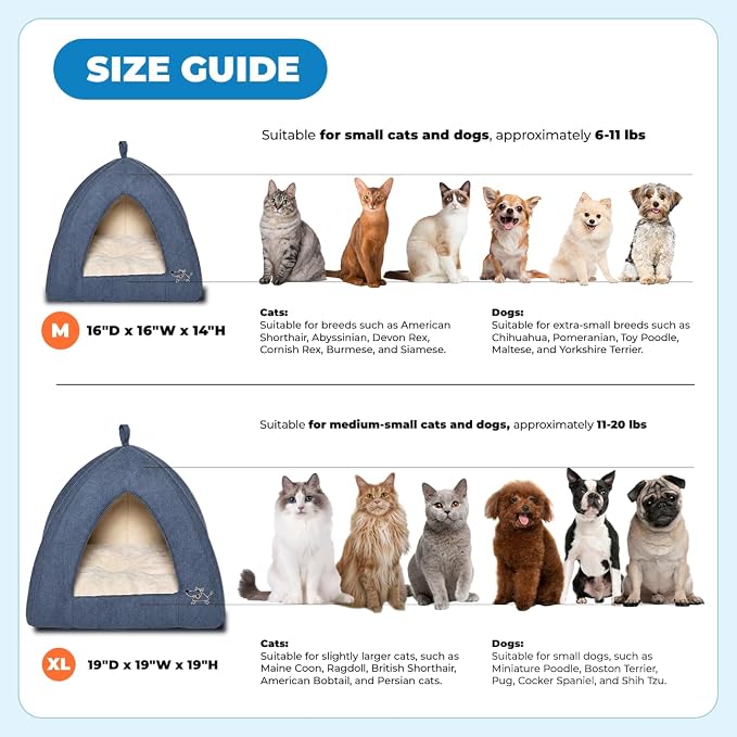 Best Pet Supplies Cat Bed for Indoor Cat, Domed Tent House with Removable Pillow, Covered Cat Cave for Small Dog, Puppies and All Breeds of Cats - Navy, 16 x 16 x H:14"