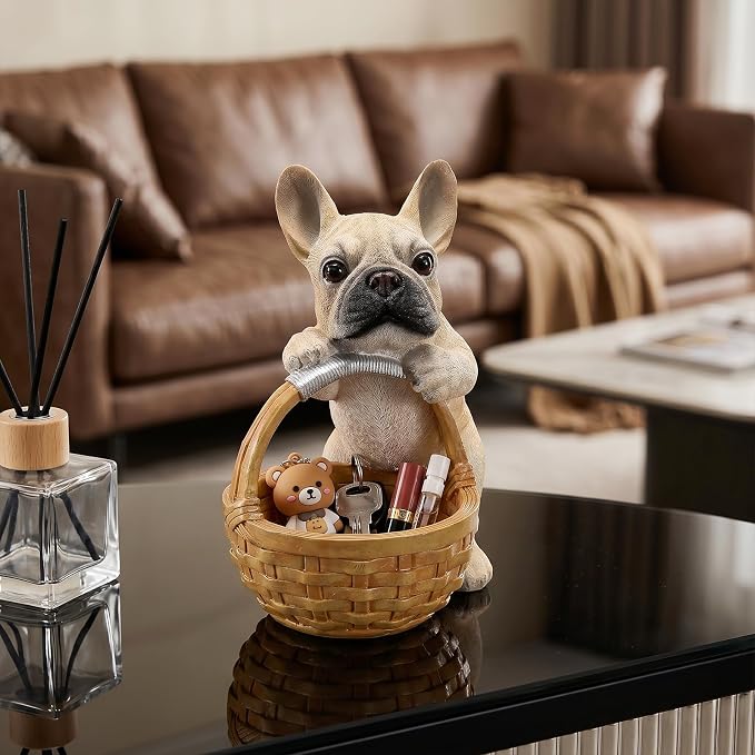 French Bulldog Key Bowl for Entryway Table - Large Capacity Decorative Key Holder Bowl - Weighted Candy Dish for Office Desk, Stable Animal Storage Basket for Home Decor