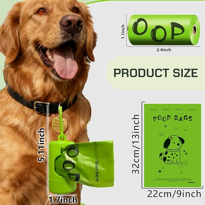 Dog Poop Bags rolls with Dispenser,360 pack Plant-Based Material | Dog Waste Bags Extra Thick Leak-Proof , Lavender-Scented Dog Poop Bags, 13x9 Inch for Bags for Dogs Walking and Cat Litter