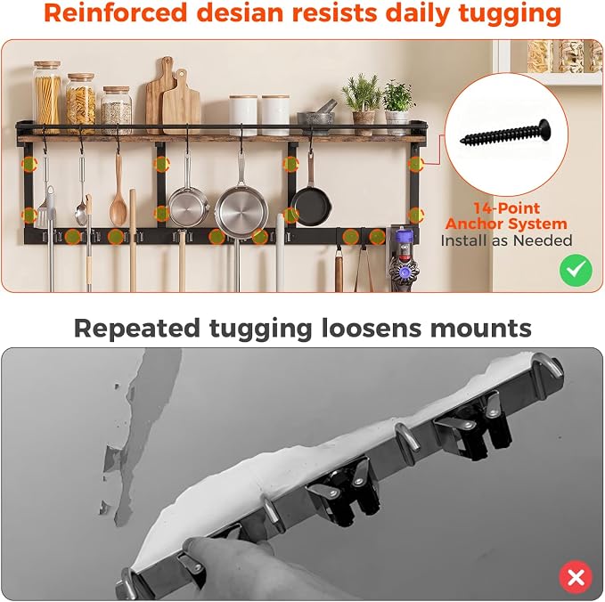 Broom Holder Wall Mount with Shelf,Broom Hanger,3 in 1 Broom and Mop Organizer Wall Hanging for Laundry,Garage,Utility,Broom Rack,Vacuum Stand Alternative,Cleaning Supplies Organizer Storage,Black,XL