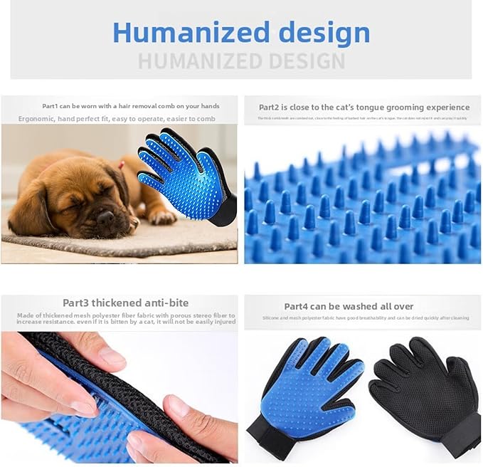 Pet Grooming Glove for Left Hand - Enhanced Deshedding Brush and Massage Mitt for Dogs, Cats and Horses - Gentle Hair Remover for Long and Short Fur - Perfect for Bathing and Shedding