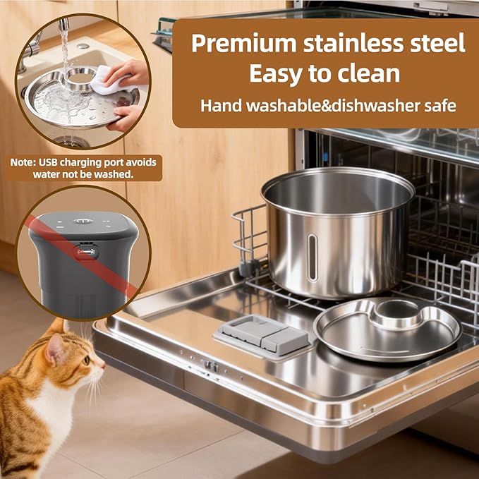 Wireless Cat Water Fountain,Cat Water Fountain Stainless Steel 3.2L/108oz Large Capacity Battery Operated Pet Water Fountain Indoor with Motion Sensor for Cats Dogs BPA-Free