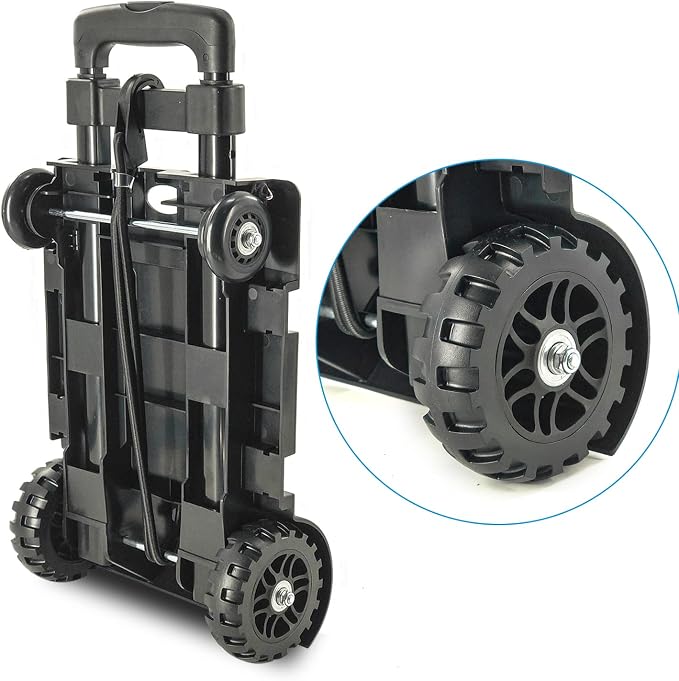 Folding Hand Truck Small Dolly,Foldable Utility cart with 4 Wheels | 2 Elastic Ropes,Foldable cart,Backpack Trolley,Car seat dolly for airport,Travel,Moving,Shopping Lightweight for Women