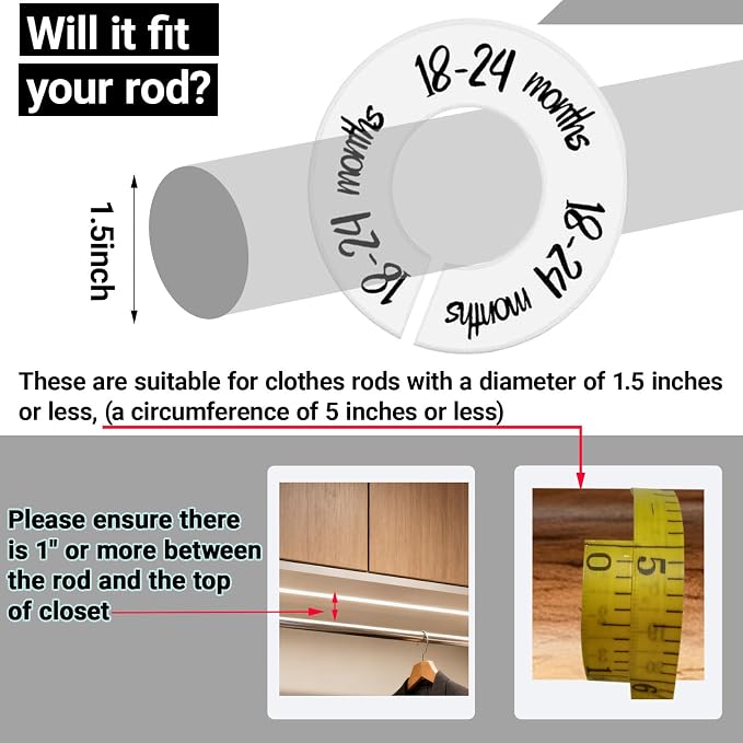 6-Piece Baby Closet Dividers, Unisex Baby Clothes Size Dividers,Nursery Closet Dividers for 0-24 Months Clothes Organizer and Most Rods