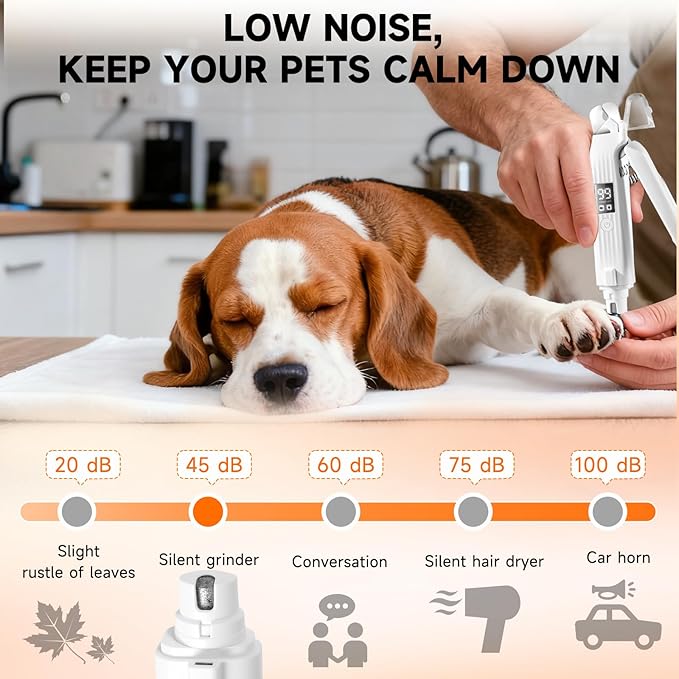 2 in 1 Dog Nail Clippers Electric Grinder Dogs Cats Trimmers Claw Nail Care Tool Cordless Rechargeable Pets Nail Trimmer with LED Lights Low Noise Pet Electric Grinder Storage Bag Include