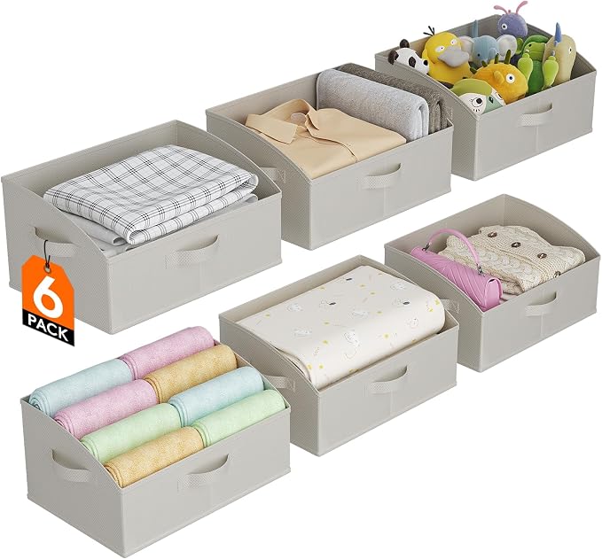 Lifewit Trapezoid Closet Storage Bin for Shelf, 6 Packs 19L, Light Gray | Non-woven Closet Organizer Baskets with Handles, Foldable Clothes Containers Boxes for Clothing, Book, Purse, Large