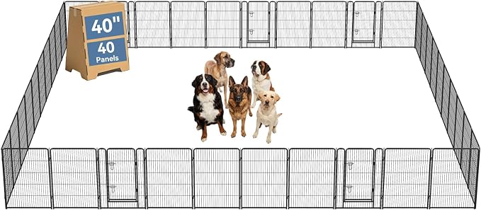 DUMOS Dog Playpen 40 Inch 40 Panels Indoor Outdoor Metal Pet Fence | Foldable Dog Play Pen with Door, Portable Exercise, RV Camping, Puppy Small Medium Large Dogs