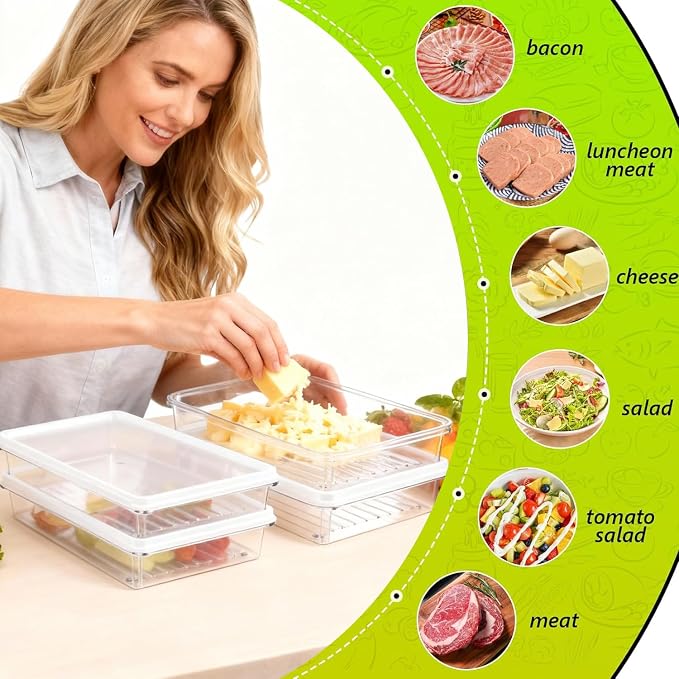 3pcs Small Deli Meat Container with Lids for Cold Cuts Ham Salami Storage | Stackable, Transparent, BPA Free, Refrigerator Organizer, for Cheese Meal Prep Food Storage Boxes