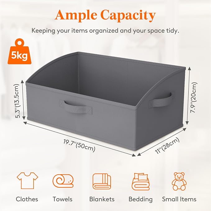 Lifewit Trapezoid Closet Storage Bin for Shelf, 6 Packs 23L, Gray | Non-woven Closet Organizer Baskets with Handles, Foldable Clothes Containers Boxes for Clothing, Book, Purse, Extra Large