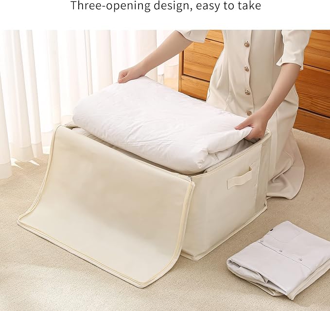 6 Pack Canvas Comforter Storage Bags for Clothes & King Comforters, Natural | 70L Capacity, Dual Zippers, Three Reinforced Handles, Foldable Canvas Design for Comforters, Blankets and Seasonal Clothing