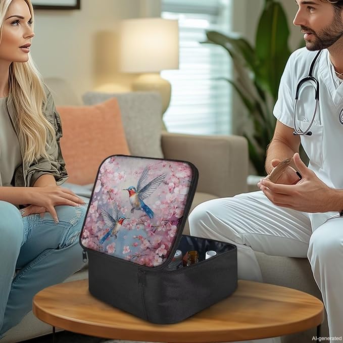 Empty First Aid Bag Hummingbird Floral Medical Bag Empty Large Capacity for Home Office and Travel Use Lightweight Washable Soft Fabric
