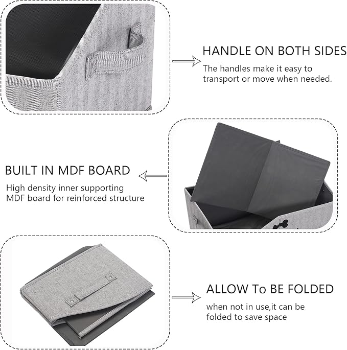 Geyecete dog toy basket Large dog toy bin dog toy box storage box - Foldable Fabric Trapezoid Organizer Boxes with Handle, Collapsible Basket for Dog Toys (Striped Gray-DOG)