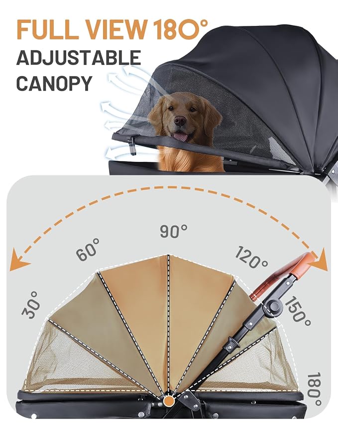 Dog Stroller for Medium Dogs Up to 66 lbs, Fits Select Large Dogs, Pet Stroller for 2 Small Dogs with Adjustable Handle & Canopy, Sun Shades, Storage Organizer, Foldable & Ventilated,Black
