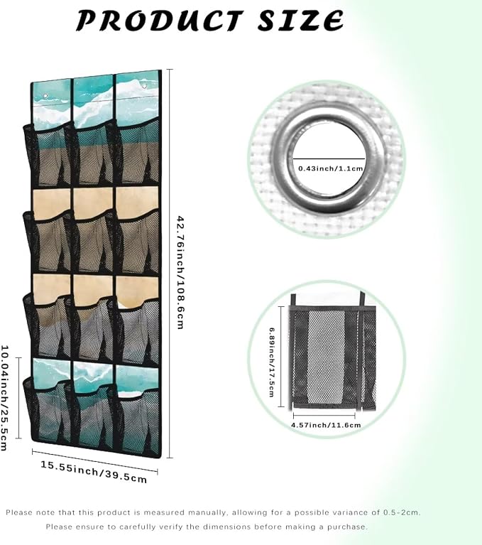 Beach Behind Door Shoes Hang Holder Rack,Storage for Small Spaces,Over the Door Shoe Organizer with 12 Mesh Large Pockets