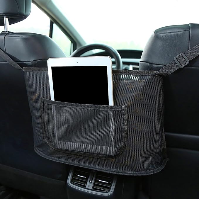 Car Net Pocket Handbag Holder Between Seats Universal Seat Back Storage Mesh Bag for Phone Purse and Smaller Items Barrier of Pet Kids, Black