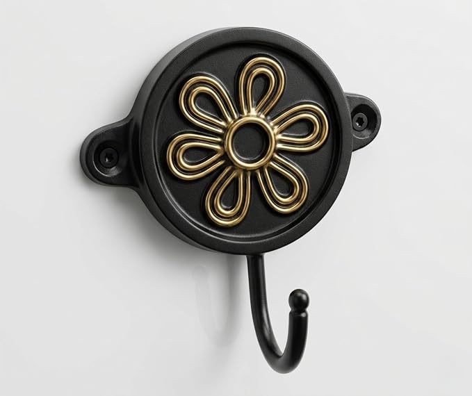 Aluminium Flower Print Wall Hook for Home Décor | Decorative Floral Wall Mounted Hook Rack for Coats, Keys, Towels, Bags & Hats | Rustic Vintage Multipurpose Organizer for Entryway, Bathroom & Bedroom