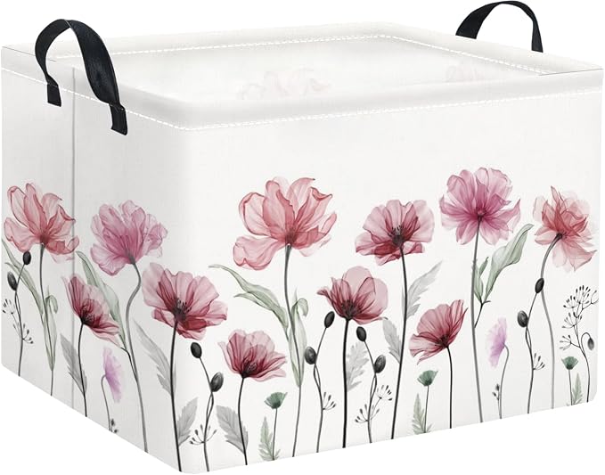 Rectangular Valentines Basket for Women Girls Storage Bin Organizer Box Shelf Room Decor(Silk Flower)