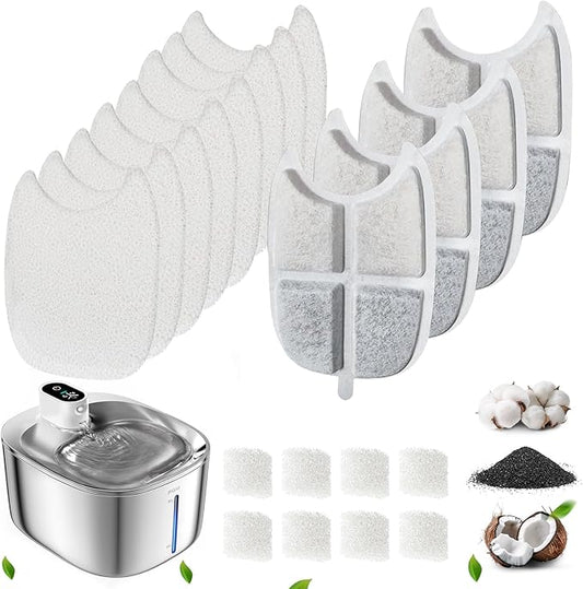 Replacement Filters and 4 Packs Sponges for 152oz/4.5L PGID Cordless Cat Water Fountain