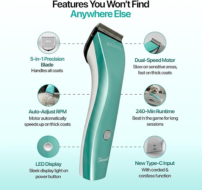 Hornet 5-in-1 Professional Pet Grooming Clipper for Dogs & Cats, Low Noise, Precision Trimmer for Trimming, Shaping & Styling