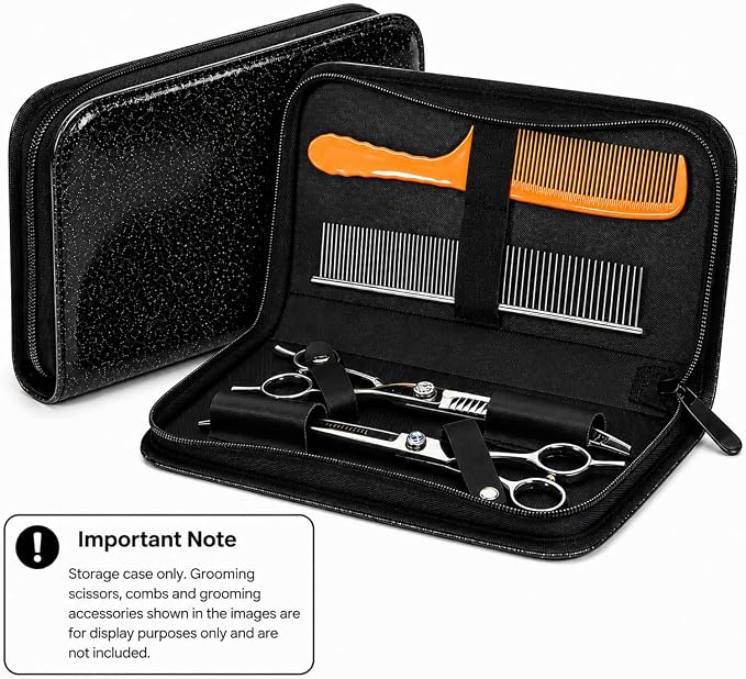 Pet Grooming Scissors Case, Dog Grooming Tool Organizer with Elastic Straps, Portable Storage Holder for Grooming Shears, Combs & Accessories, Case Only (V-010-SC-Black)