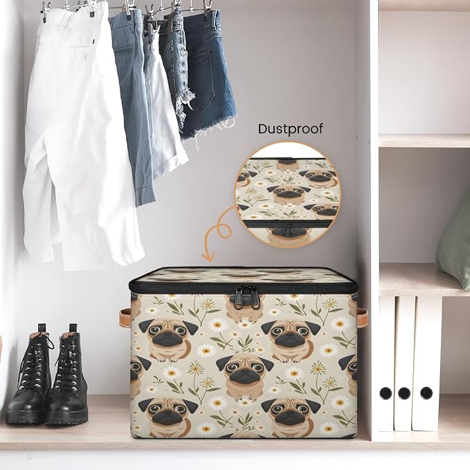 Cute Pug Dog Storage Box with Zipper Lid