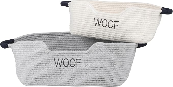 Morezi Dog Toy Basket 2 Pieces Woven Dog Toy bin Low in Front Organizer Storage - Perfect for Collecting Puppy Combs Shampoo Brushes Towel Grooming Stuff in Bathroom playroom Closet
