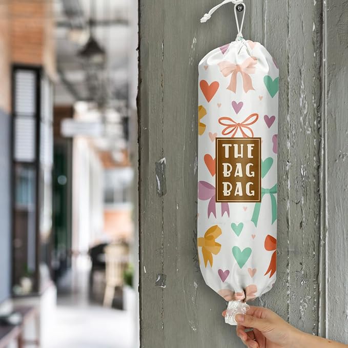 Plastic Bag Holder,Reusable And Washable Grocery Bag organizer,for Home Kitchen Travelling Camping Decor, use 1 Pack, Bow Pattern