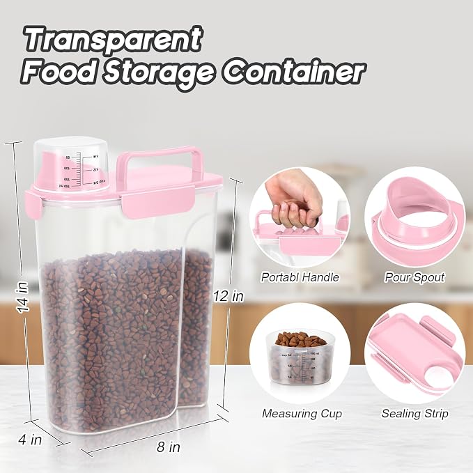 LEAWALK 8-12LBS Dog Food Storage Container, Upgraded Large Nozzle BPA-free, Plastic Pet Food Storage Containers With 4 Sealed Clasps, 1 Measuring Cup and Handle, Easy to Clean and Carry