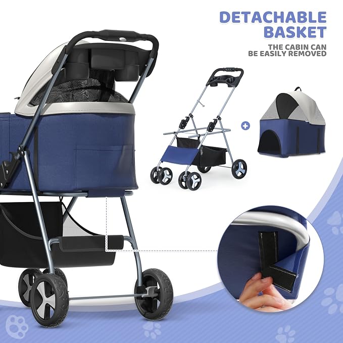 Magshion 3-in-1 Foldable Pet Stroller for Small to Medium Dogs and Cats | Dog Travel Jogger with Detachable Carrier, Cup Holder & Storage Basket, For Small/Medium Dogs & Cats Up to 33 lbs
