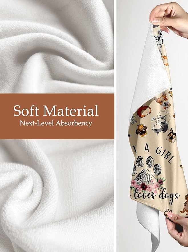 Kitchen Towels Dish Cloths Tea Hand Drying Cleaning Cup Towel for Dog Lover Absorbent Soft Quick Dry Decorative Cute Pattern Design Modern Decor Dishcloth Hostess Housewarming Choice Ideas