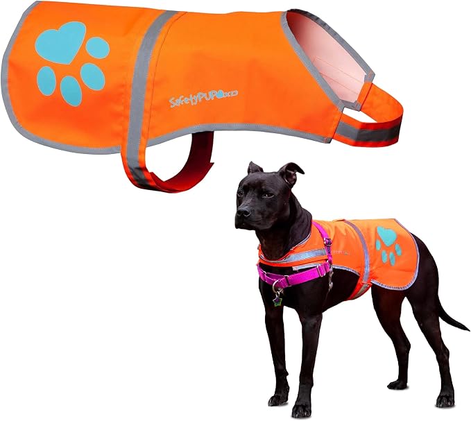 Blaze Orange Dog Vest. Reflective High Visibility in Hunting & Wooded Areas