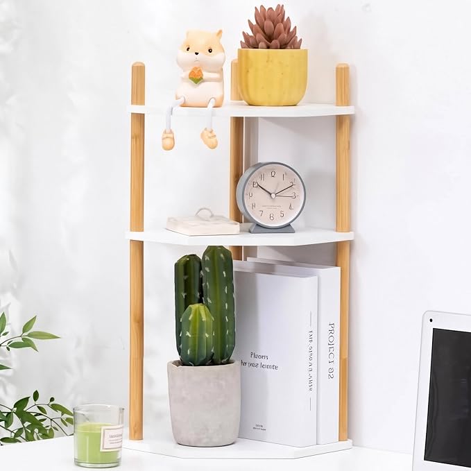 3-Tier Extra Tall Bamboo Corner Shelf, Kitchen Countertop Wine Bottle Organizer, Corner Counter Storage Rack for Pantry, Spice & Wine Organizers and Storage