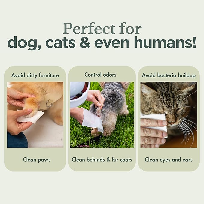 Nina Woof Dog Wipes – Fragrance-Free, Alcohol-Free, Hypoallergenic Pet Grooming Wipes with Aloe Vera, Biodegradable, for Dogs & Cats: Paws, Face, Ears & Butt – (70 Count)