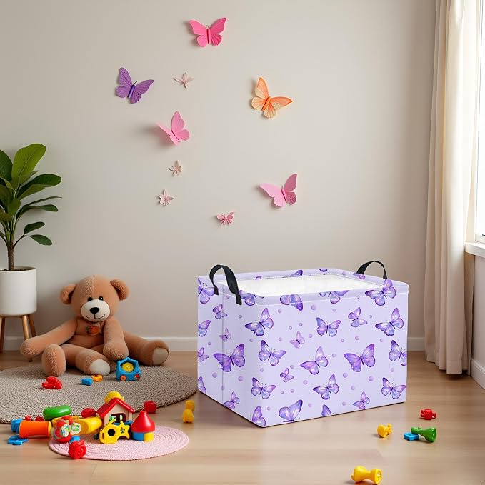 Rectangular Baby Girl Basket Kids Baby Storage Basket Storage Bin Organizer Box Room Decor(Dot Butterfly)