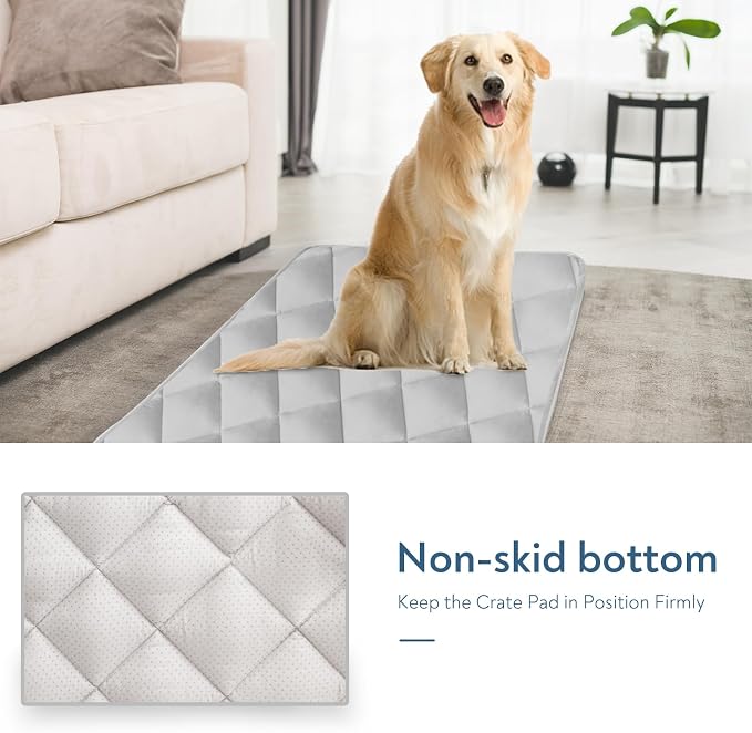 Dog Crate Pad 2 Pack (48" x 30"), Dog Crate Mat with Anti-Slip Bottom, Grey | Fits 48 Inch Crate, Soft, Machine Washable, Kennel Pad