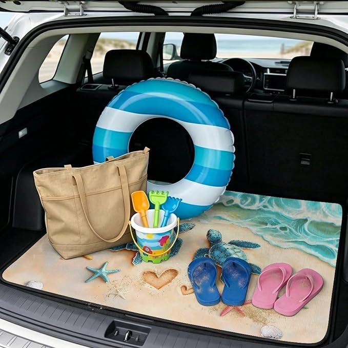 Beach Turtle Cargo Liners for SUV Universal Fit Car Trunk Mat Trunk Protection Cargo Liner Pads Picnic Pets Seat Cover 29" x 39"Inch, Machine Washable