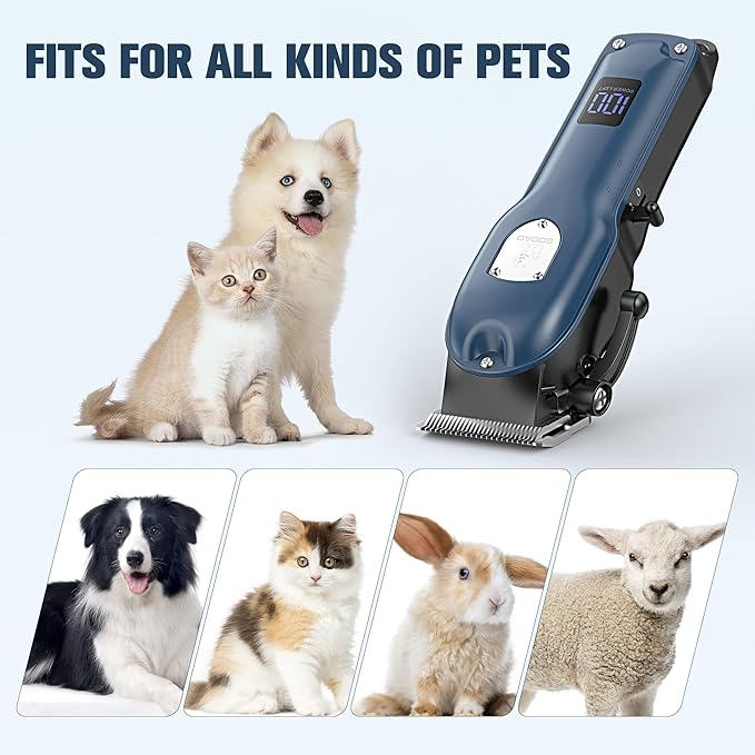 Dog Clippers for Grooming for Heavy Thick Hair&Coats,Low Noise Dog Hair Trimmer,Rechargeable Cordless Pet Shaver with Stainless Steel Blade, Dog Grooming Kit for Small Large Dogs Pets (Blue)