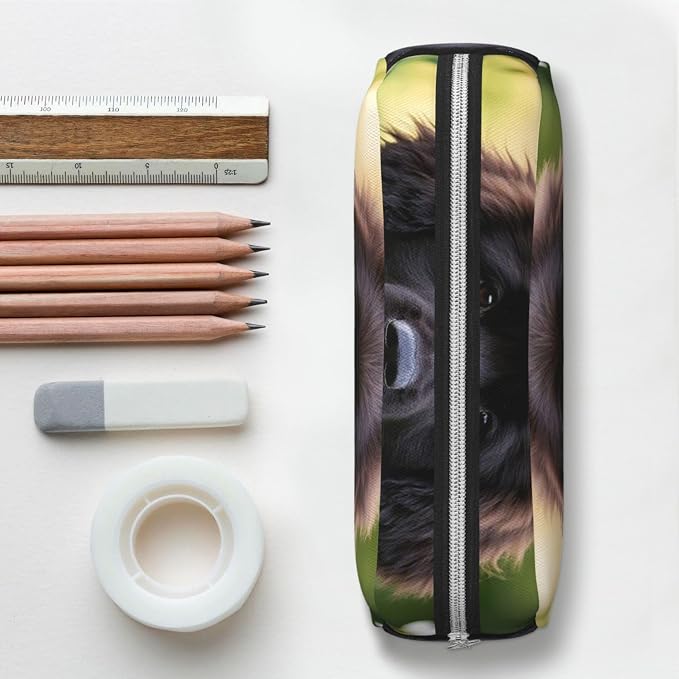 PU Leather Pencil Case Cosmetic Pencil Bags Makeup Pouch with Zipper | Cute Pet Newfoundland Dog Pen Pouch Portable Cosmetic Organizer Bag For Office Woman Man